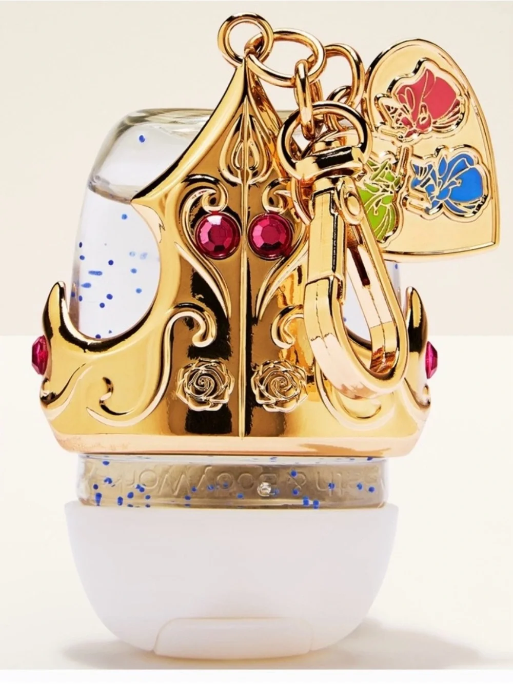 Crown Keychain Hand Sanitizer Holder - Gold with Pink & Blue Accents